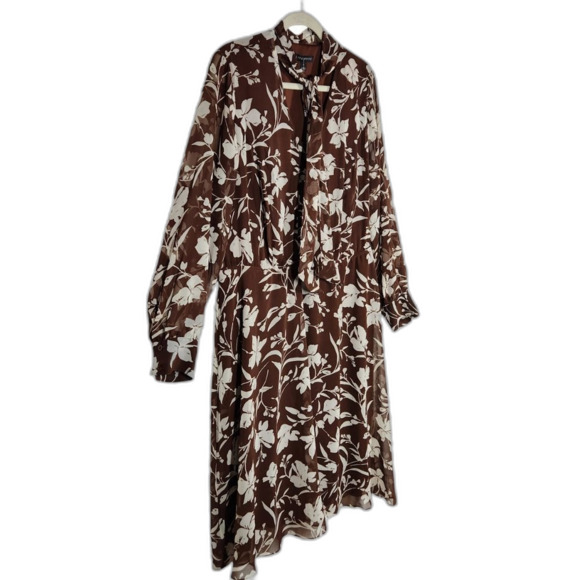 Lane Bryant Dress Long Sleeve Fit Flare Chiffon Fall‎ Brown Twee Cottage 18 1X - Picture 10 of 16